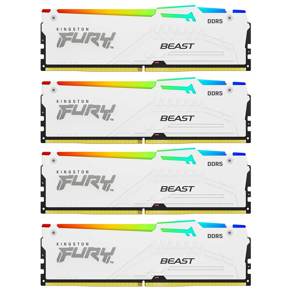 Imagem 3 de 3 do produto Memória Ram Kingston Fury Beast Ddr5 64gb (4x16gb) 6000mhz RGB - Branco (kf560c40bwak4-64)