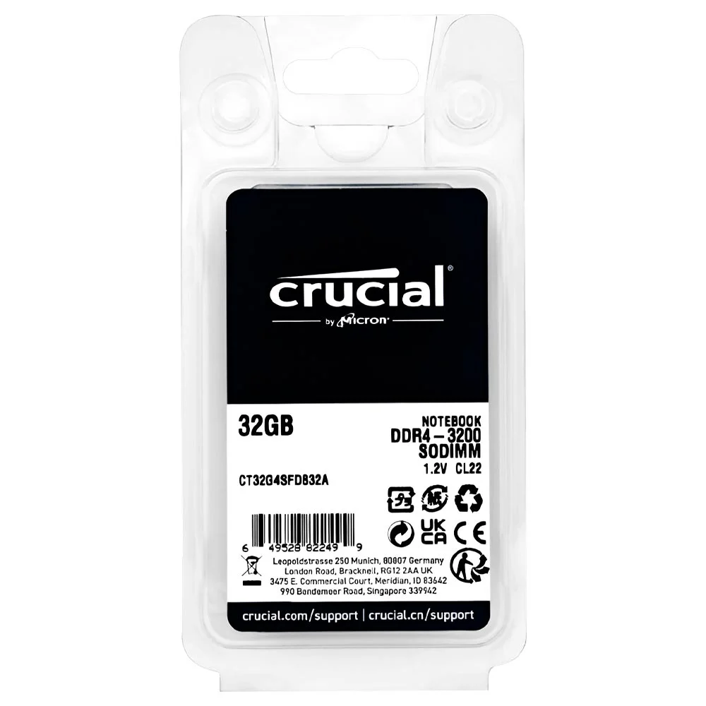 Imagem 3 de 3 do produto Memória Ram Para Notebook Crucial Ddr4 32gb 3200mhz - Ct32g4sfd832a
