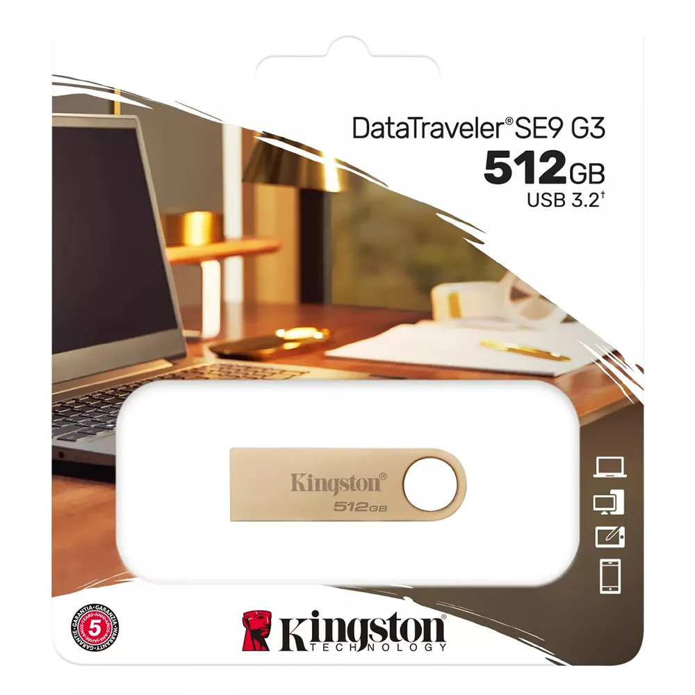 Imagem 2 de 3 do produto Pendrive Kingston Datatraveler Se9 G3 Usb 3.2 - Dourado (dtse9g3/512gb)