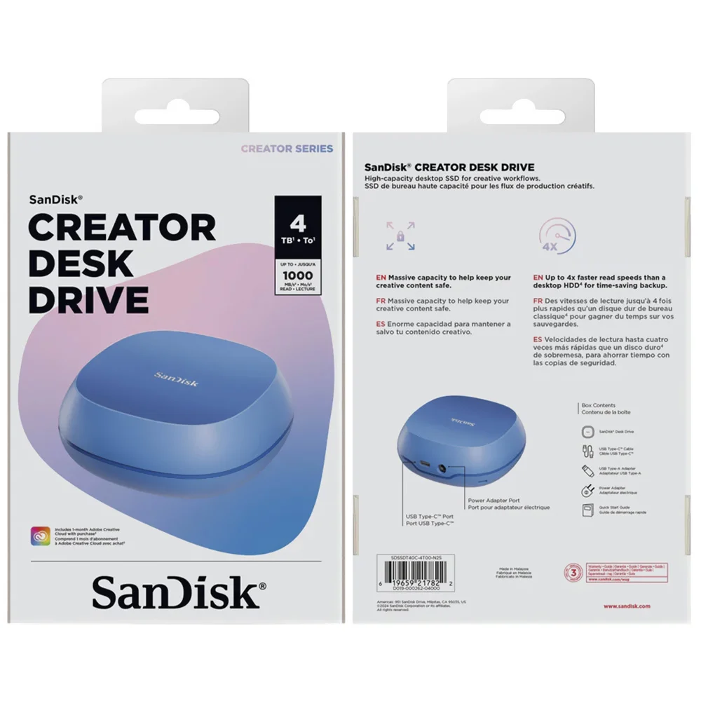 Imagem 2 de 3 do produto SSD Externo Sandisk 4TB Creator Desk Portátil / Usb-c 3.2 - Azul (sdssdt40c-4t00-n25)