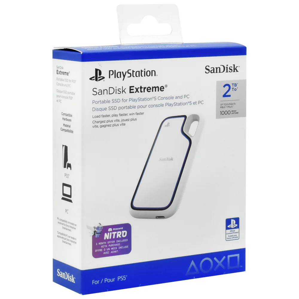 Imagem 3 de 3 do produto SSD Externo Sandisk 2TB Extreme Ps5 Portátil / Usb-c 3.2 - Branco (sdssde62p-2t00-g25)