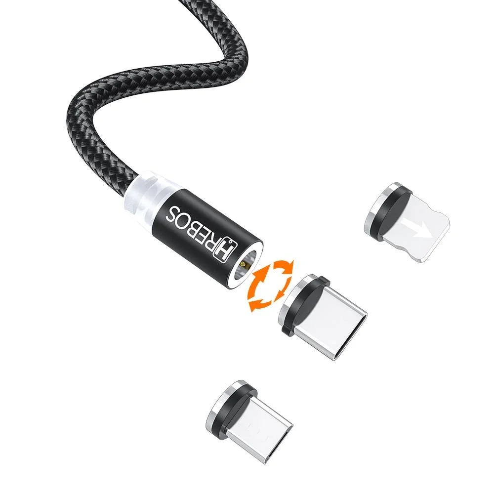 Imagem 5 de 5 do produto Cabo Hrebos Turbo Magnetic 3 Em 1 Hs-210 Rápido 2 Metros