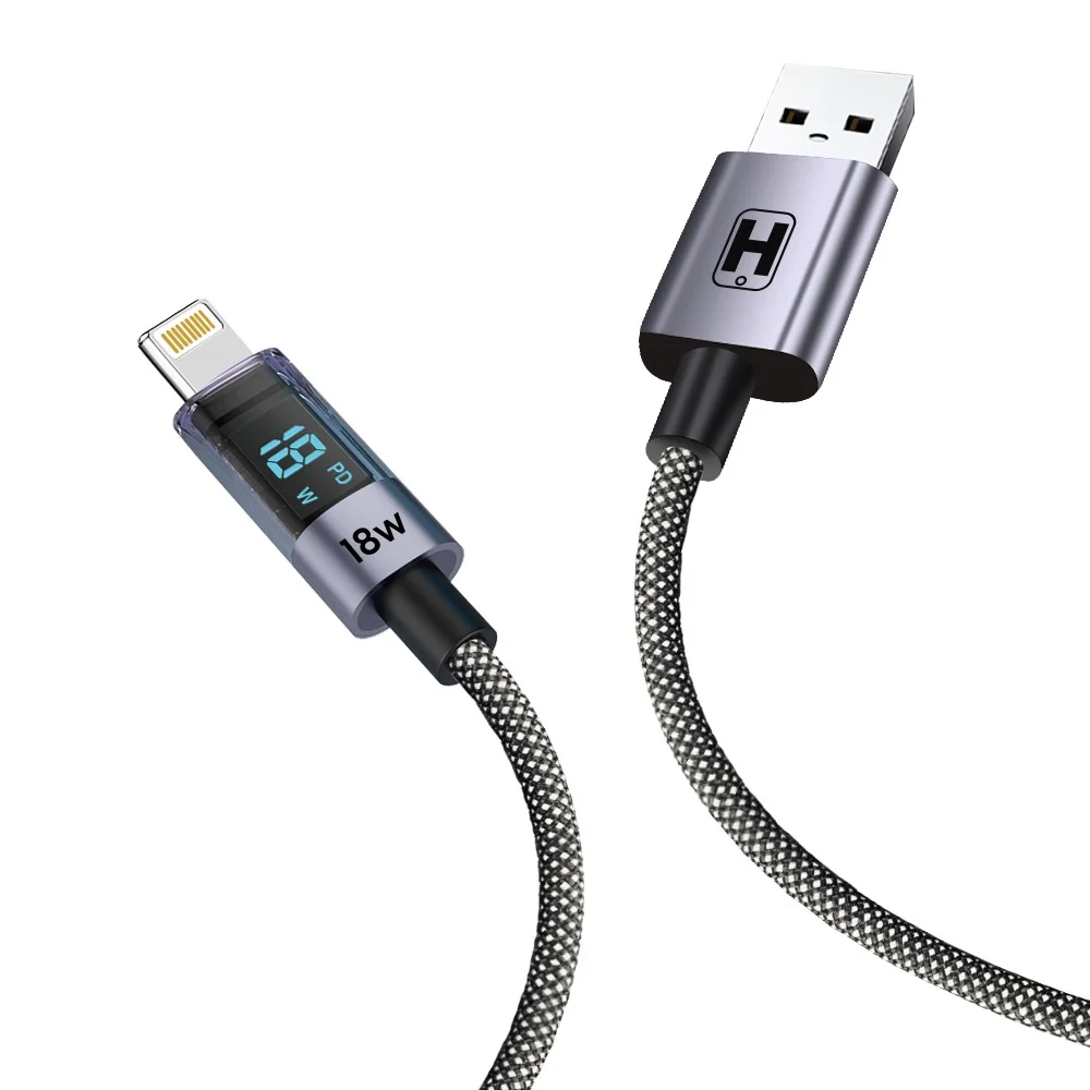 Imagem 2 de 5 do produto Cabo Hrebos Cb-274i NeoLED 18w Usb-a/lgtng Display 2m Preto