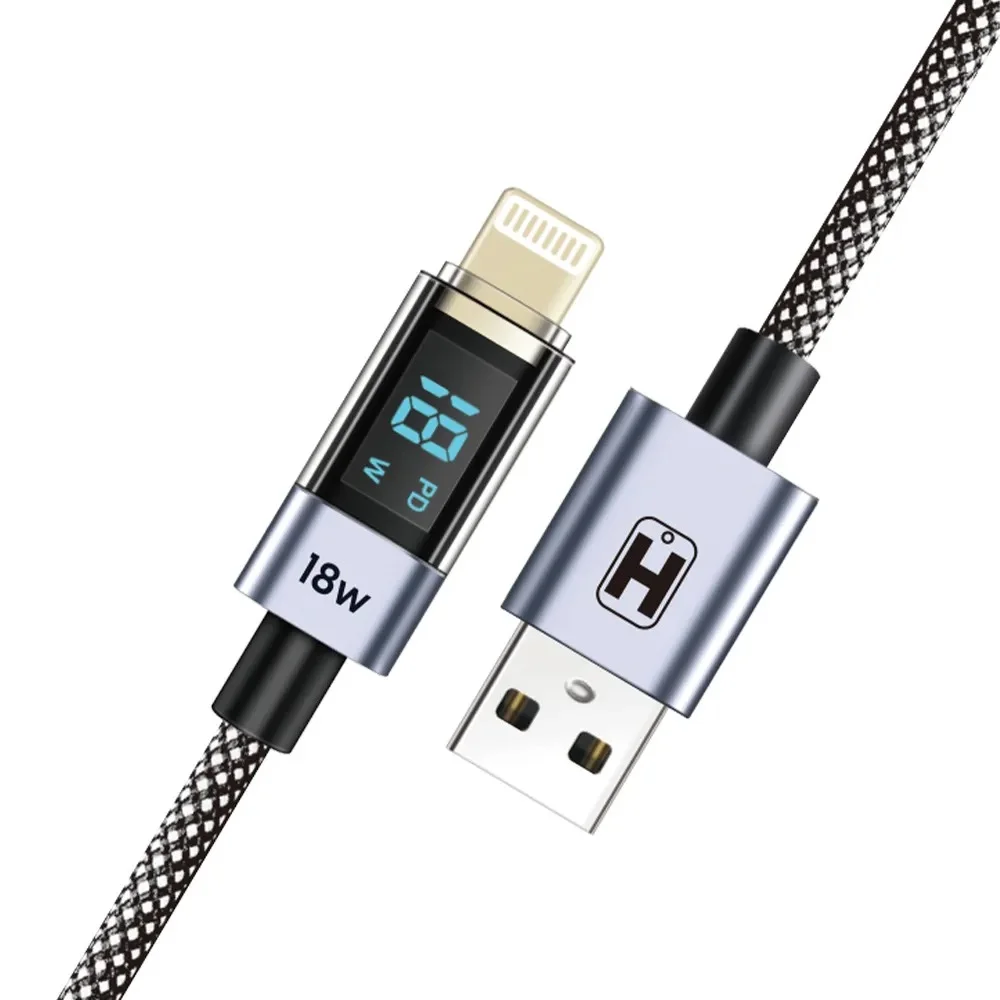Imagem 5 de 5 do produto Cabo Hrebos Cb-274i NeoLED 18w Usb-a/lgtng Display 2m Preto