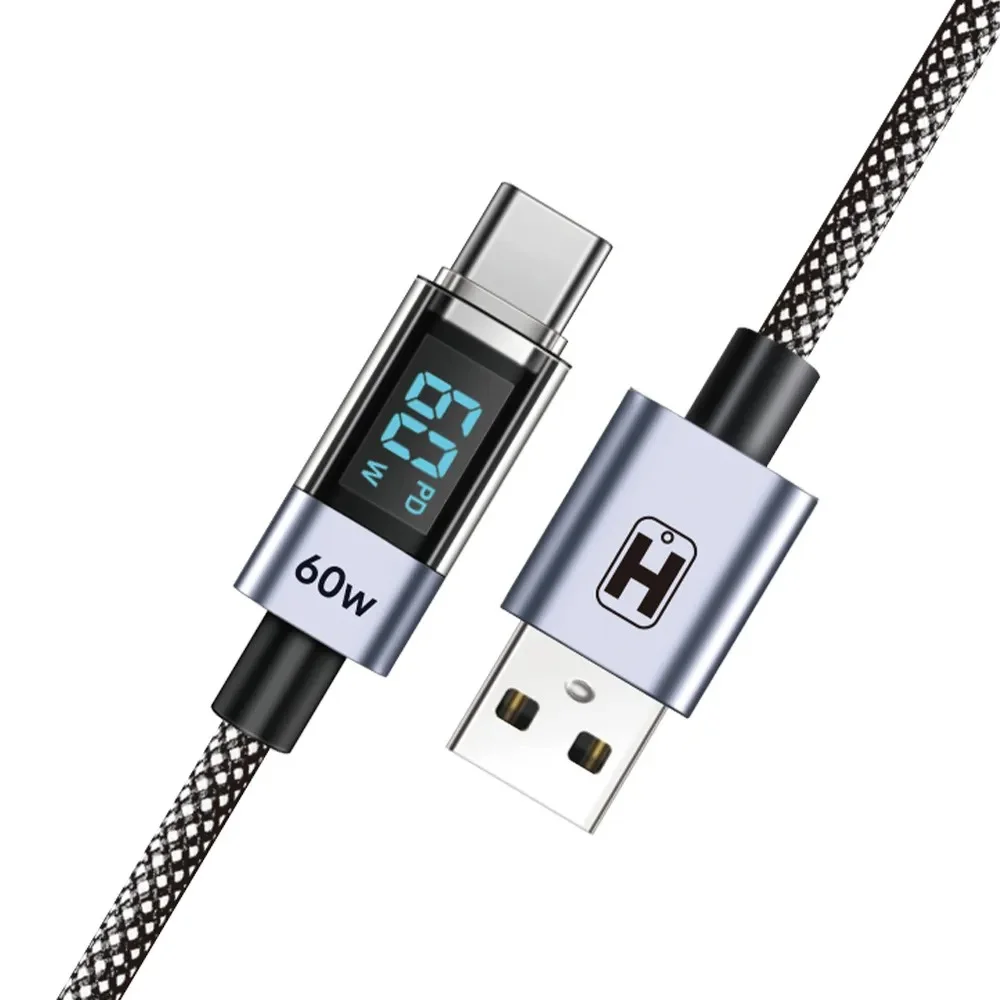 Imagem 5 de 5 do produto Cabo Hrebos Cb-274c NeoLED 60w Usb-a/usb-c Display 2m Preto