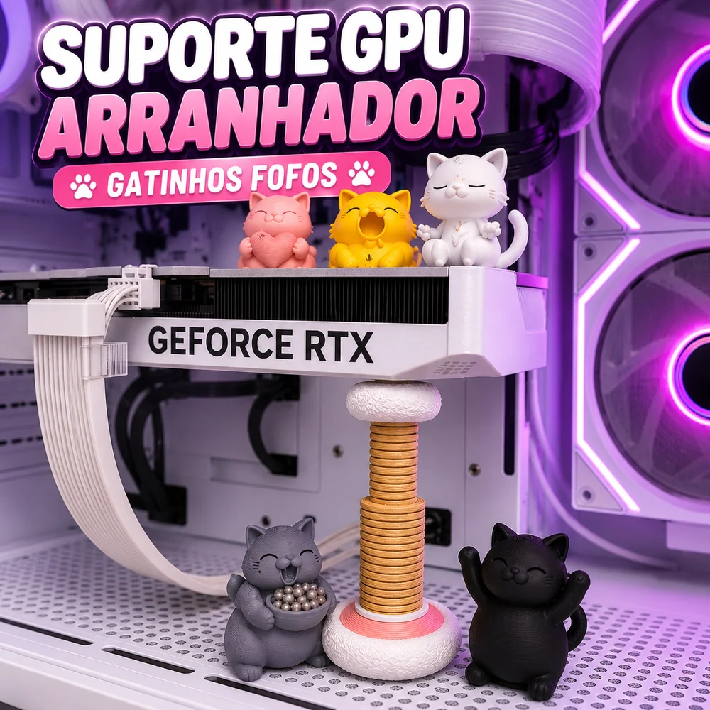 Imagem 3 de 5 do produto Suporte Para Placa De Vídeo Gpu Gatinhos Fofos (ajustável 90mm X 140mm)(g)