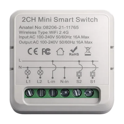 Mini Interruptor Inteligente Wi-fi Tuya 2 Canais B202