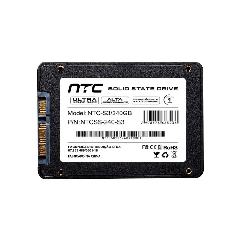 Imagem 2 de 4 do produto SSD Ntc 240GB Sata Lll 2,5" Leitura 500mb/s Gravação 400mb/s - Ntc-s3/240GB