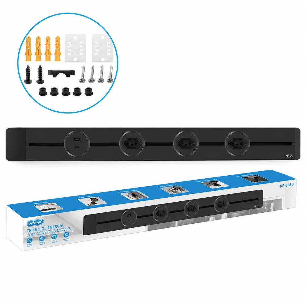Imagem 3 de 5 do produto Trilho De Energia Modular 80cm 4 Tomadas Removiveis E Usb C