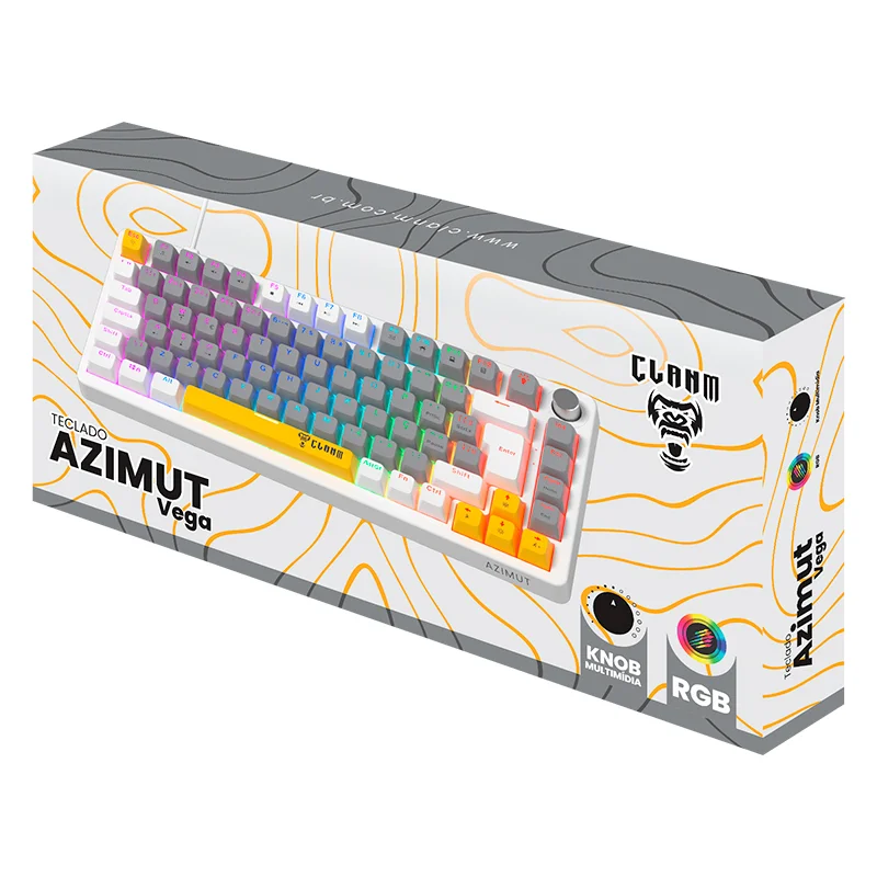 Imagem 2 de 5 do produto Teclado Gamer Mecânico Clanm Azimut Vega 75% Hot-swap Switch Red RGB Abnt2 Branco