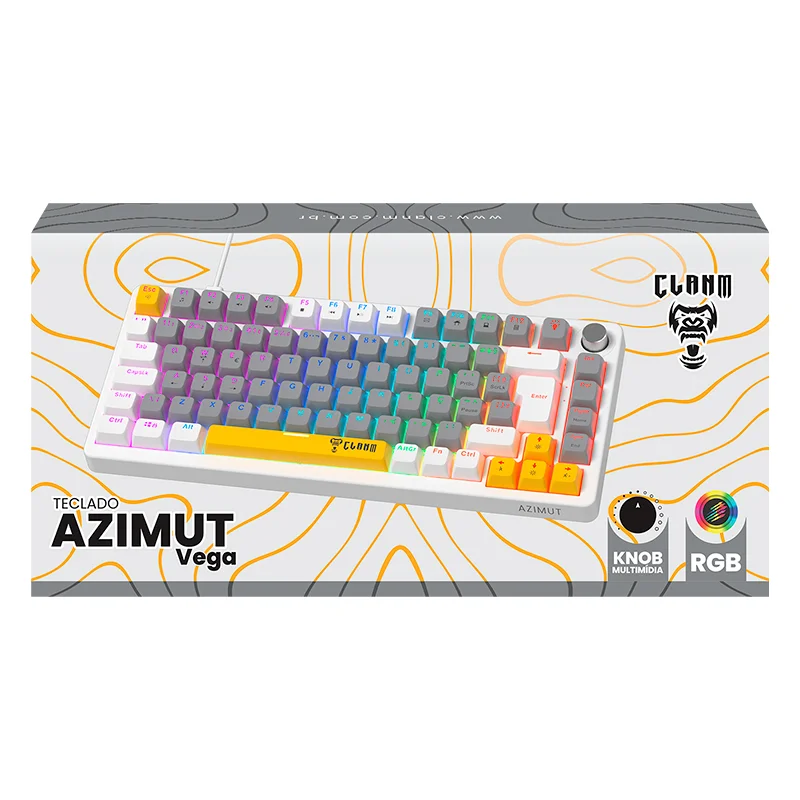 Imagem 5 de 5 do produto Teclado Gamer Mecânico Clanm Azimut Vega 75% Hot-swap Switch Red RGB Abnt2 Branco