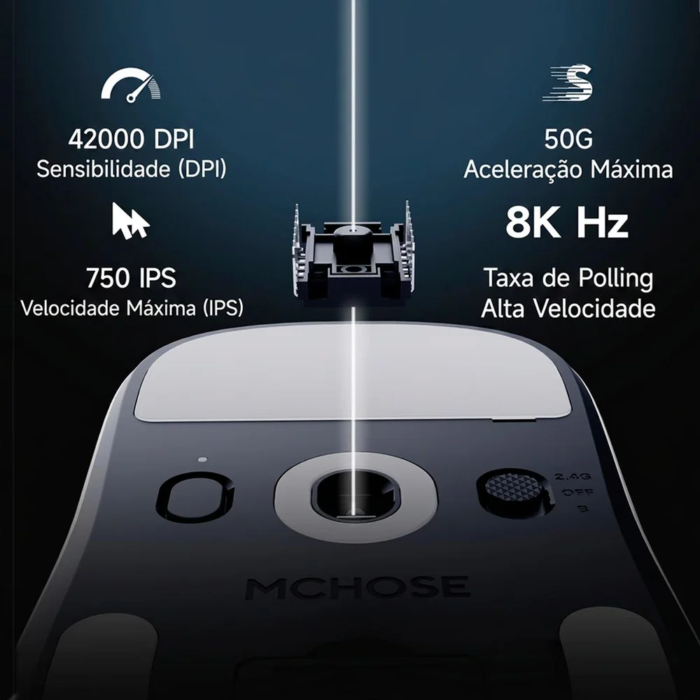 Imagem 5 de 5 do produto Mouse Gamer Sem Fio Tri-mode Mchose A7 V2 Pro  Paw3395 26000 Dpi 8k