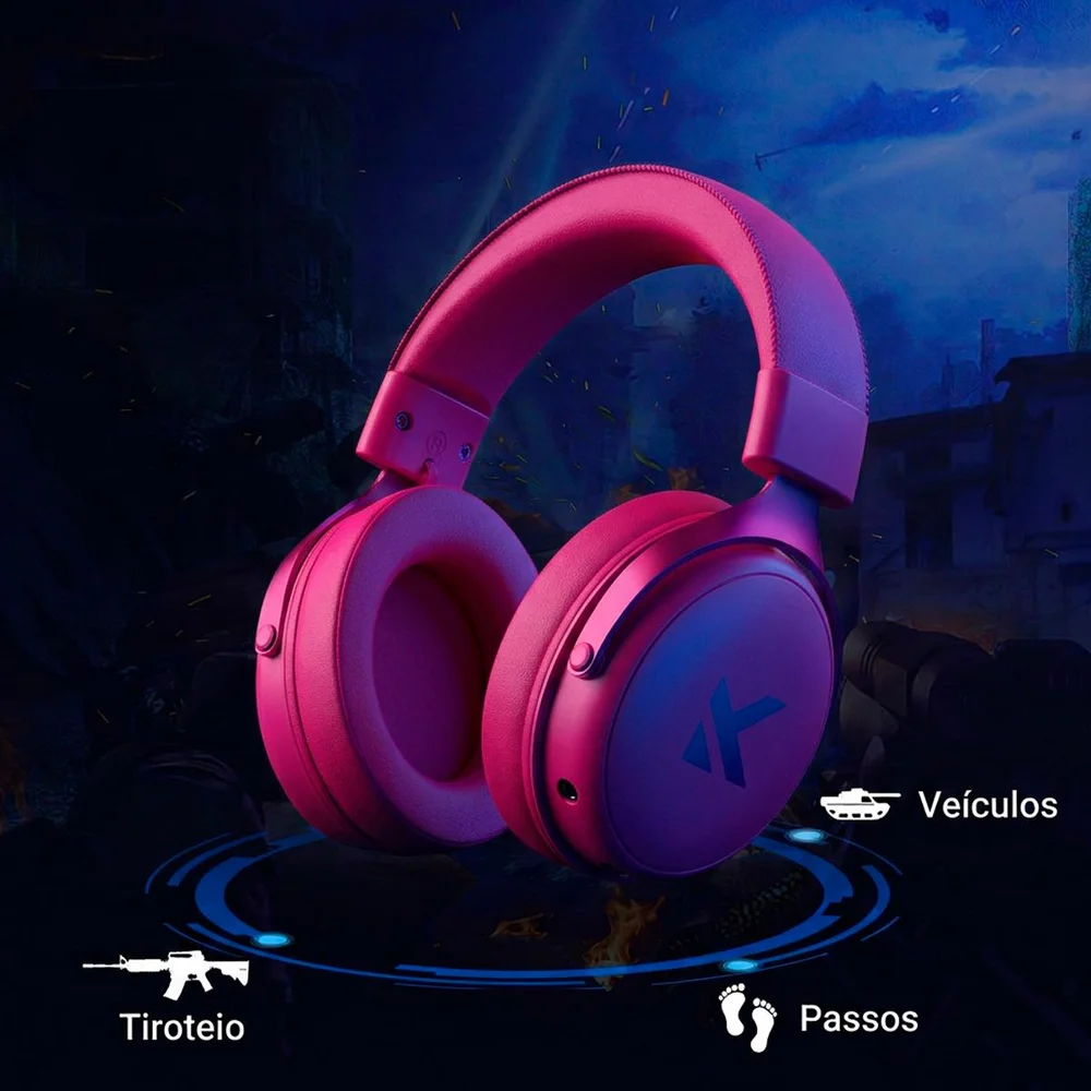 Imagem 2 de 5 do produto Headset V9 Pro Mchose Gamer Rose Red Sem Fio 7.1 Surround 250h Bt 2.4g Microfone Ia