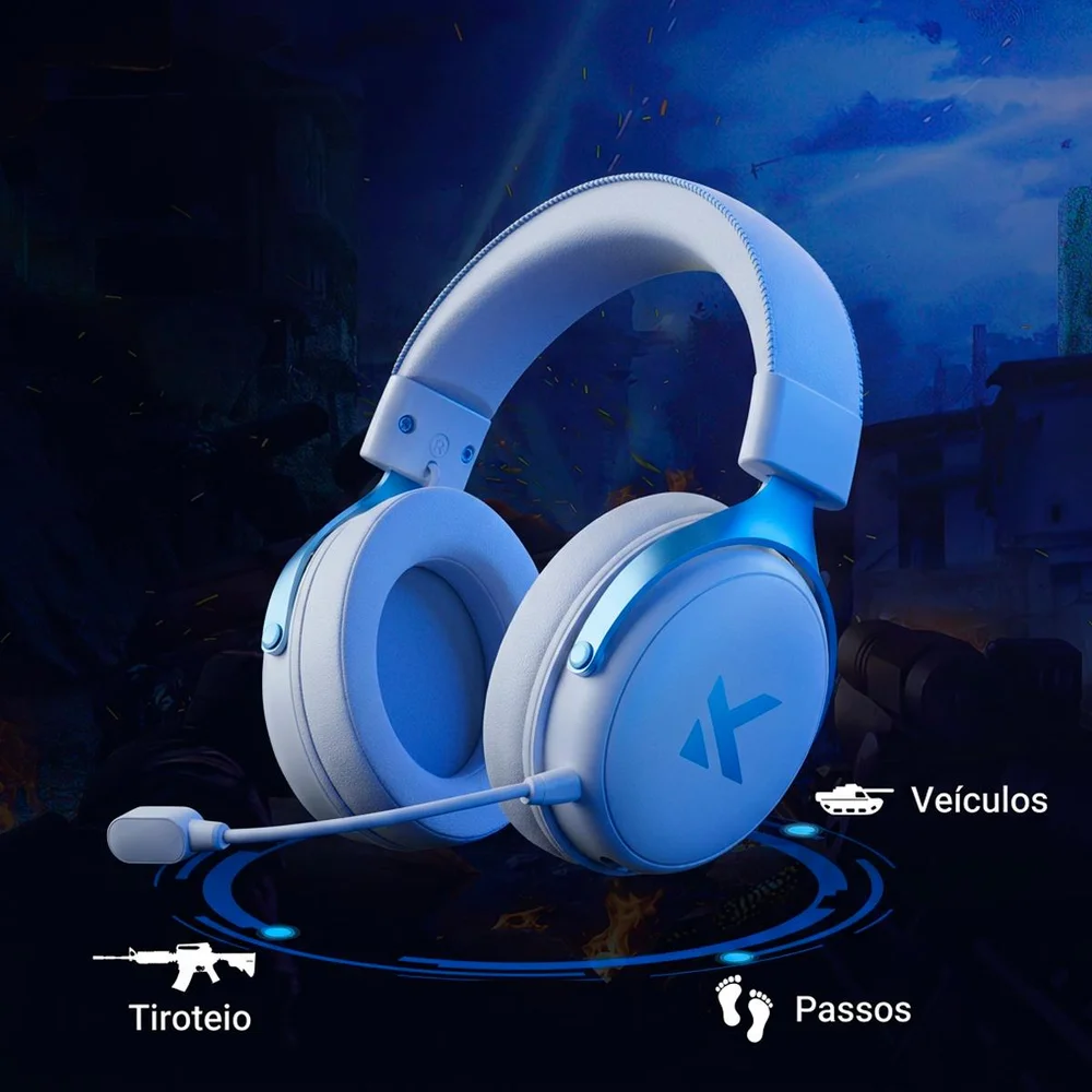 Imagem 3 de 5 do produto Headset V9 Pro Mchose Gamer Sky White Sem Fio 7.1 Surround 250h Bt 2.4g Microfone Ia