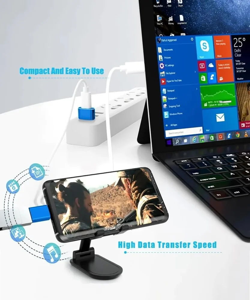 Imagem 4 de 5 do produto Adaptador Usb Macho  X Tipo C Fêmea Azul