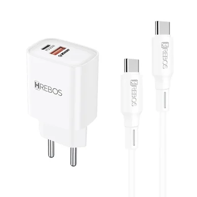 Carregador Smartphone Hrebos Crg-232c 20w Cabo Usb-c Branco