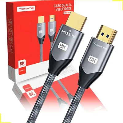 Cabo HDMI 2.1 Tomate, 2 Metros, 8k Ultra Hd Para Tv, Ps5, XBOX, PC E Notebook
