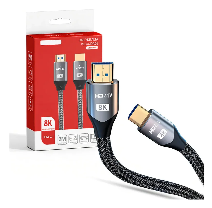 Imagem 2 de 3 do produto Cabo HDMI 2.1 Tomate, 2 Metros, 8k Ultra Hd Para Tv, Ps5, XBOX, PC E Notebook