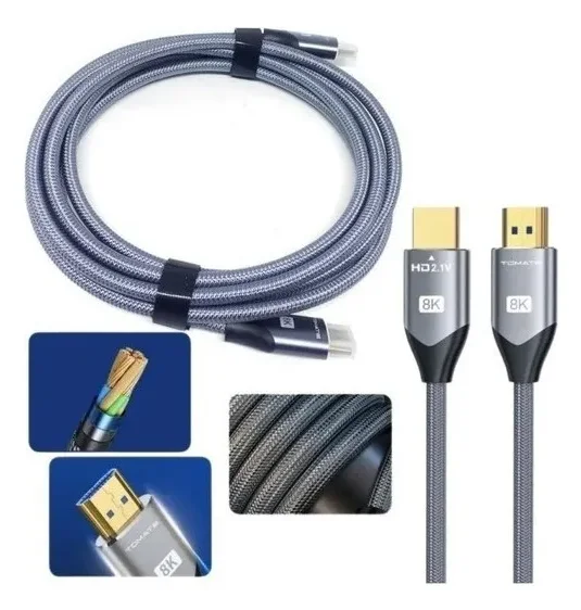 Imagem 3 de 3 do produto Cabo HDMI 2.1 Tomate, 2 Metros, 8k Ultra Hd Para Tv, Ps5, XBOX, PC E Notebook