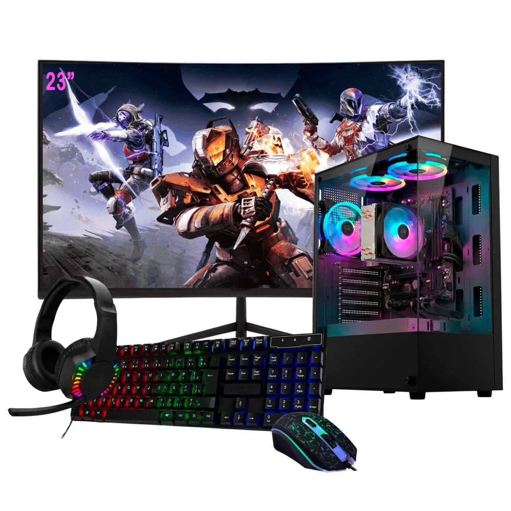 Computador Gamer Preto Ryzen 5 2400g 32GB Ram 512gb Ssd Tela 23 Gabinete + 3 fans