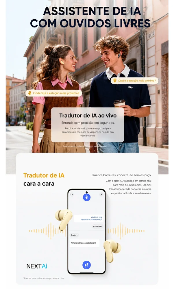 Imagem 3 de 5 do produto Fone De Ouvido Realme Buds Air 8, Tradução Next Ai, Anc, 55db, Conexão Tripla, Ip55, Wireless, Preto