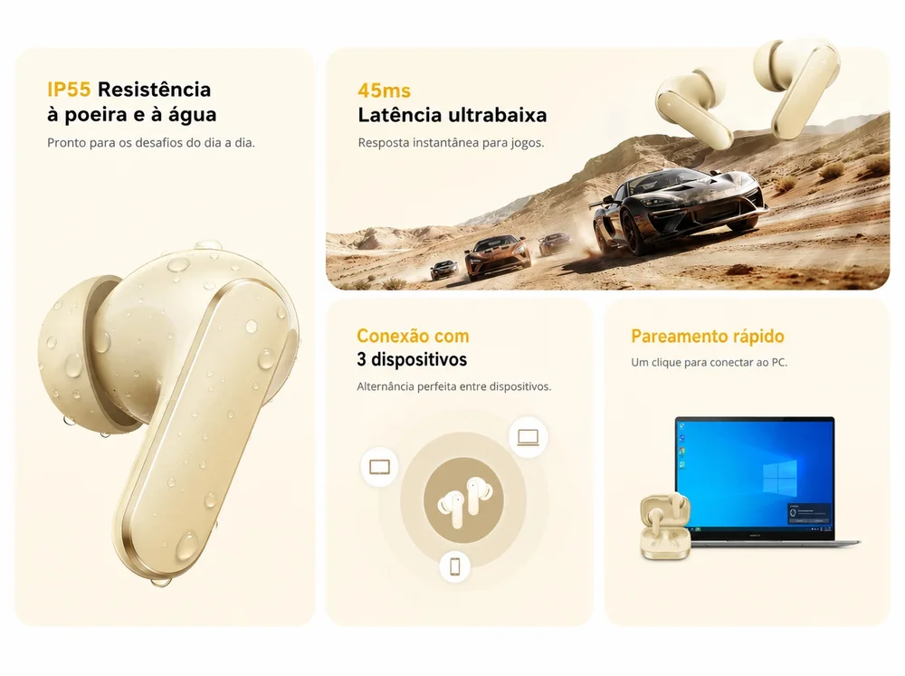 Imagem 5 de 5 do produto Fone De Ouvido Realme Buds Air 8, Tradução Next Ai, Anc, 55db, Conexão Tripla, Ip55, Wireless, Preto