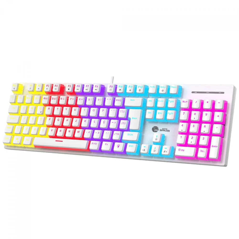 Imagem 2 de 4 do produto Teclado Mecânico Gamer Ninja Leap Pudim, Switch Blue, Rainbow, Abnt2, Full Size, White, Gn-kb-lpfswpruab