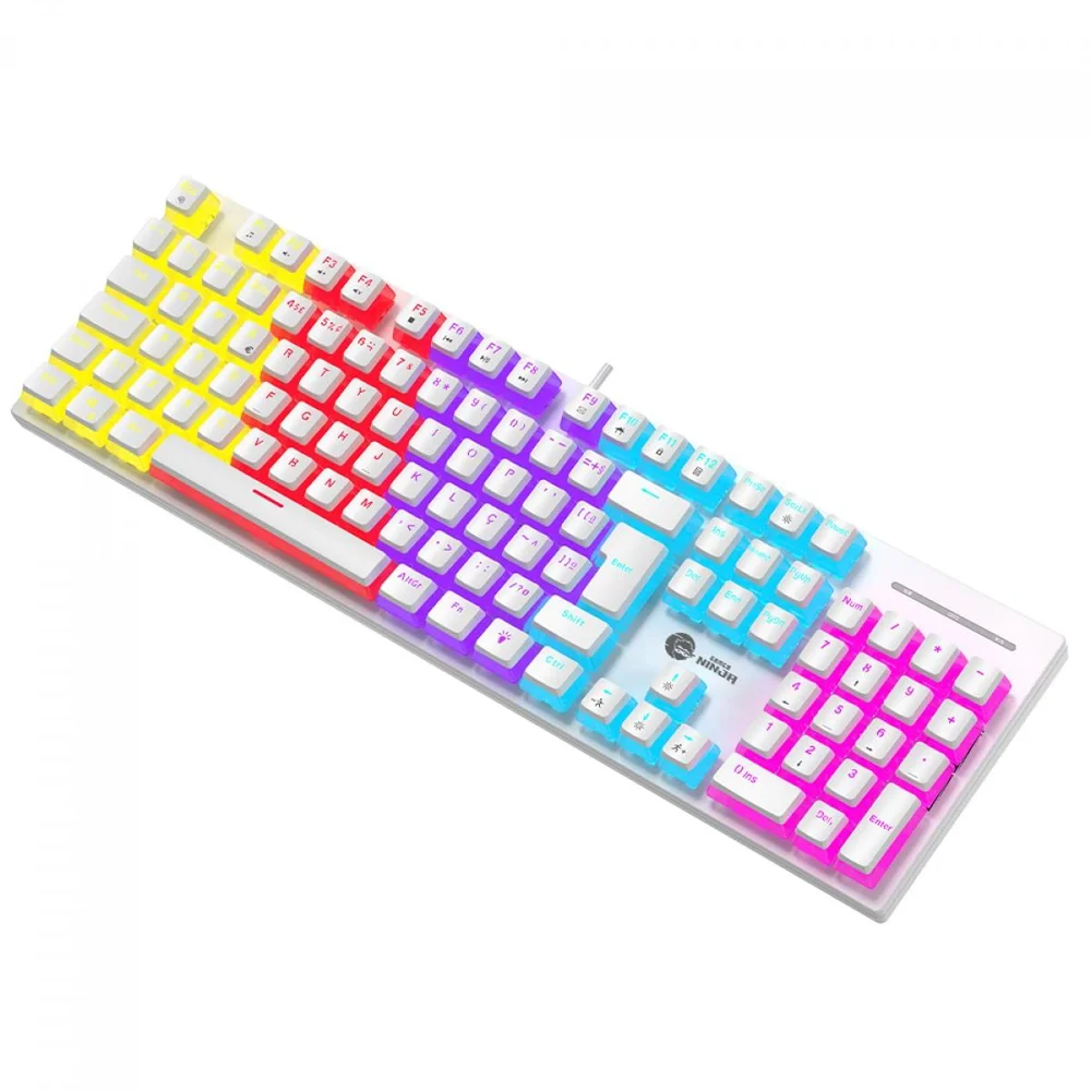 Imagem 3 de 4 do produto Teclado Mecânico Gamer Ninja Leap Pudim, Switch Blue, Rainbow, Abnt2, Full Size, White, Gn-kb-lpfswpruab