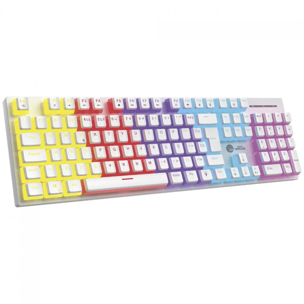Imagem 4 de 4 do produto Teclado Mecânico Gamer Ninja Leap Pudim, Switch Blue, Rainbow, Abnt2, Full Size, White, Gn-kb-lpfswpruab