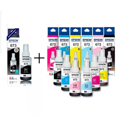 Kit 7 Tintas 673 T673 Epson (2 Pretos 5 Coloridos) 70ml