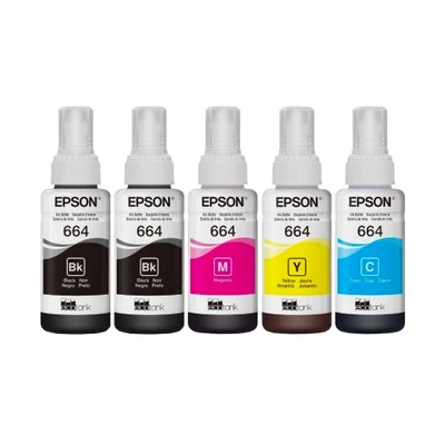 Kit 5 Tinta Epson 664 T664 (2 Pretos 3 Coloridos) L395 L380 L375 L220 L455 - Refil