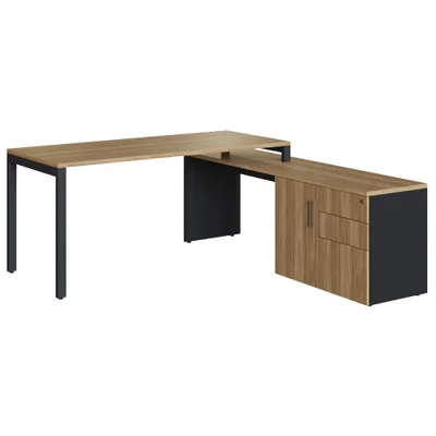 Mesa Escritorio Office 180x160 Cm 25856 Nogal Sevilha Preto Artesano