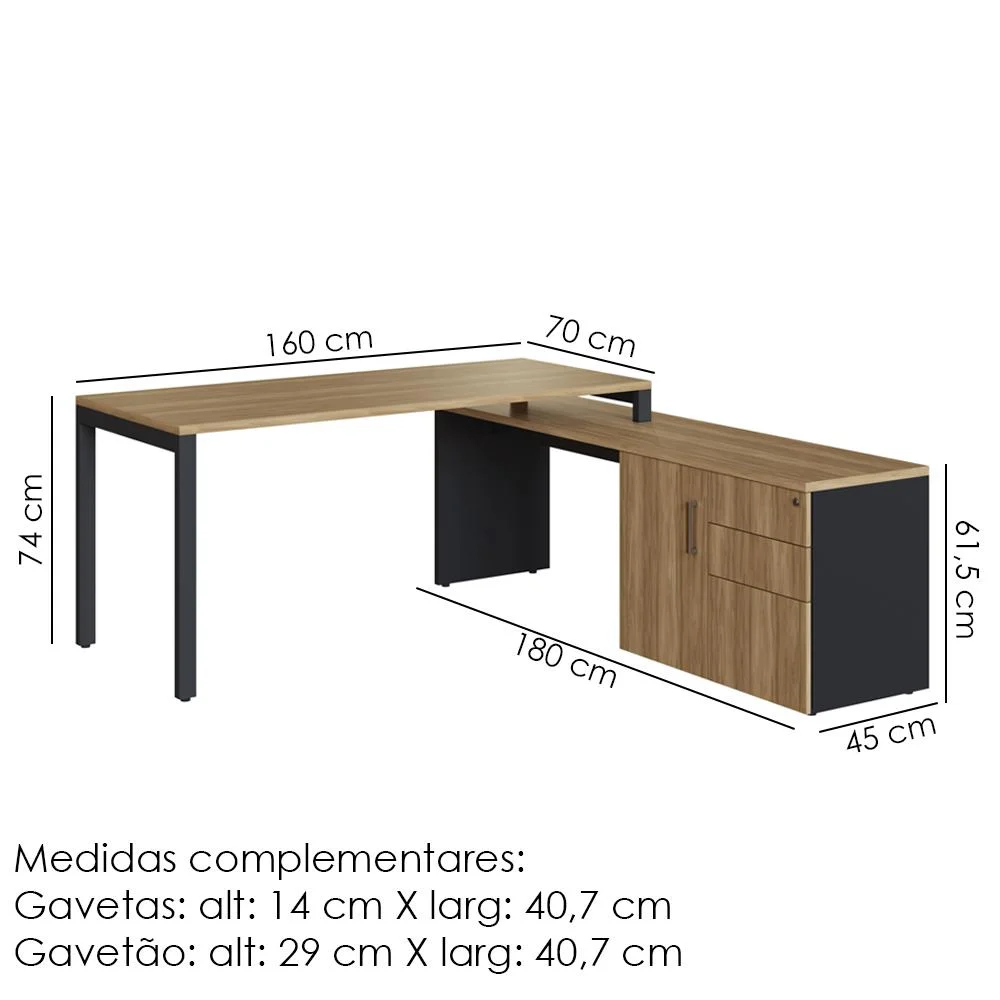 Imagem 2 de 5 do produto Mesa Escritorio Office 180x160 Cm 25856 Nogal Sevilha Preto Artesano