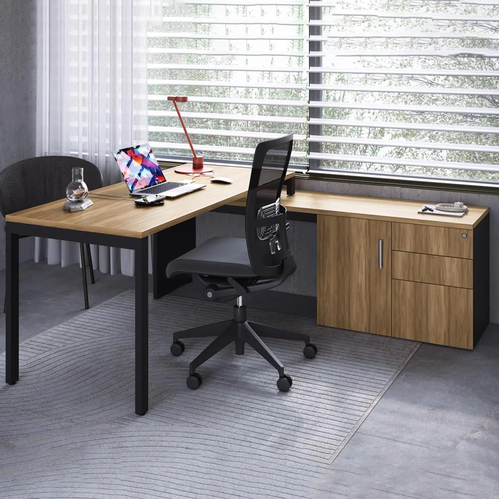 Imagem 4 de 5 do produto Mesa Escritorio Office 180x160 Cm 25856 Nogal Sevilha Preto Artesano