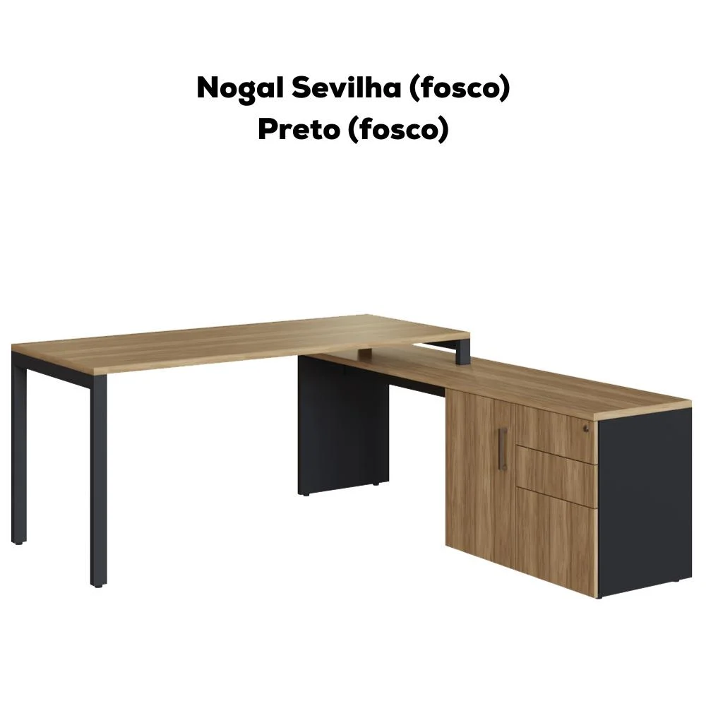 Imagem 5 de 5 do produto Mesa Escritorio Office 180x160 Cm 25856 Nogal Sevilha Preto Artesano