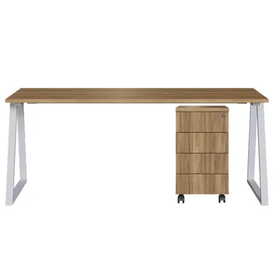 Mesa E Gaveteiro Office 160 Cm 25909 Nogal Sevilha Branco Artesano