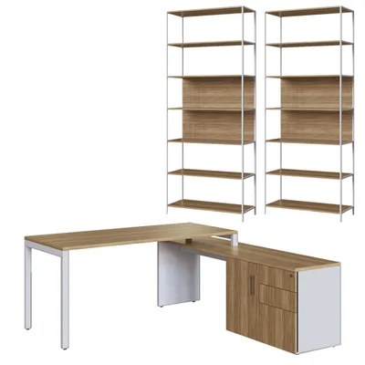 Conjunto Escritorio 3 Pecas Office 25910 Nogal Sevilha Branco Artesano