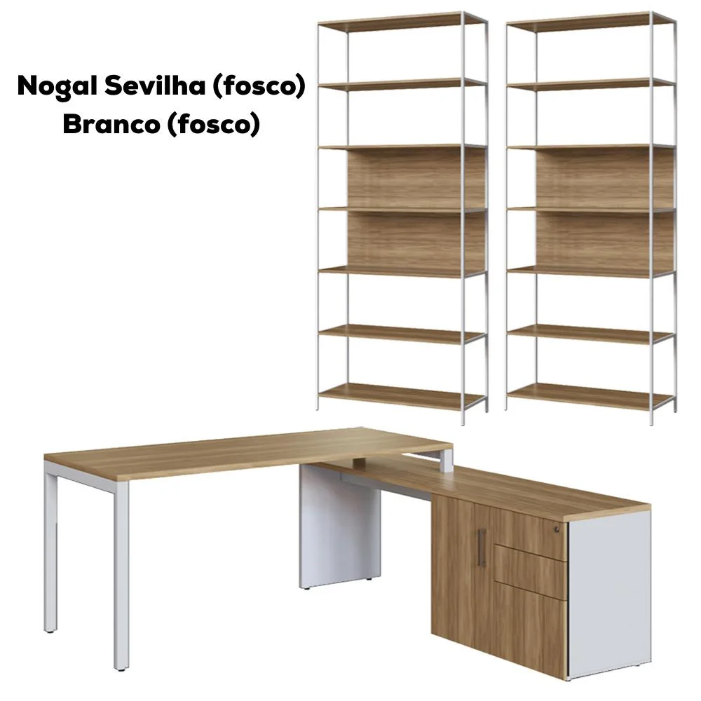 Imagem 4 de 5 do produto Conjunto Escritorio 3 Pecas Office 25910 Nogal Sevilha Branco Artesano