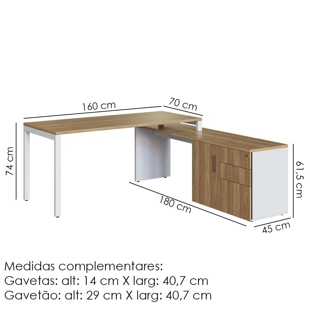 Imagem 5 de 5 do produto Conjunto Escritorio 3 Pecas Office 25910 Nogal Sevilha Branco Artesano