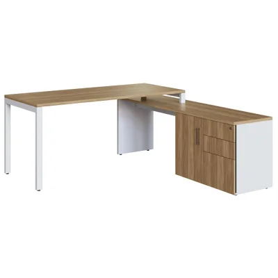 Mesa Escritorio Office 180x160 Cm 25856 Nogal Sevilha Branco Artesano
