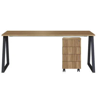 Mesa E Gaveteiro Office 160 Cm 25909 Nogal Sevilha Preto Artesano