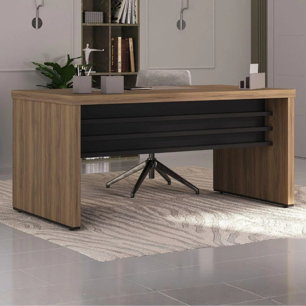 Imagem 2 de 5 do produto Mesa Escritorio Tampo Tamburato 159x80 Cm Nogal Preto Artany