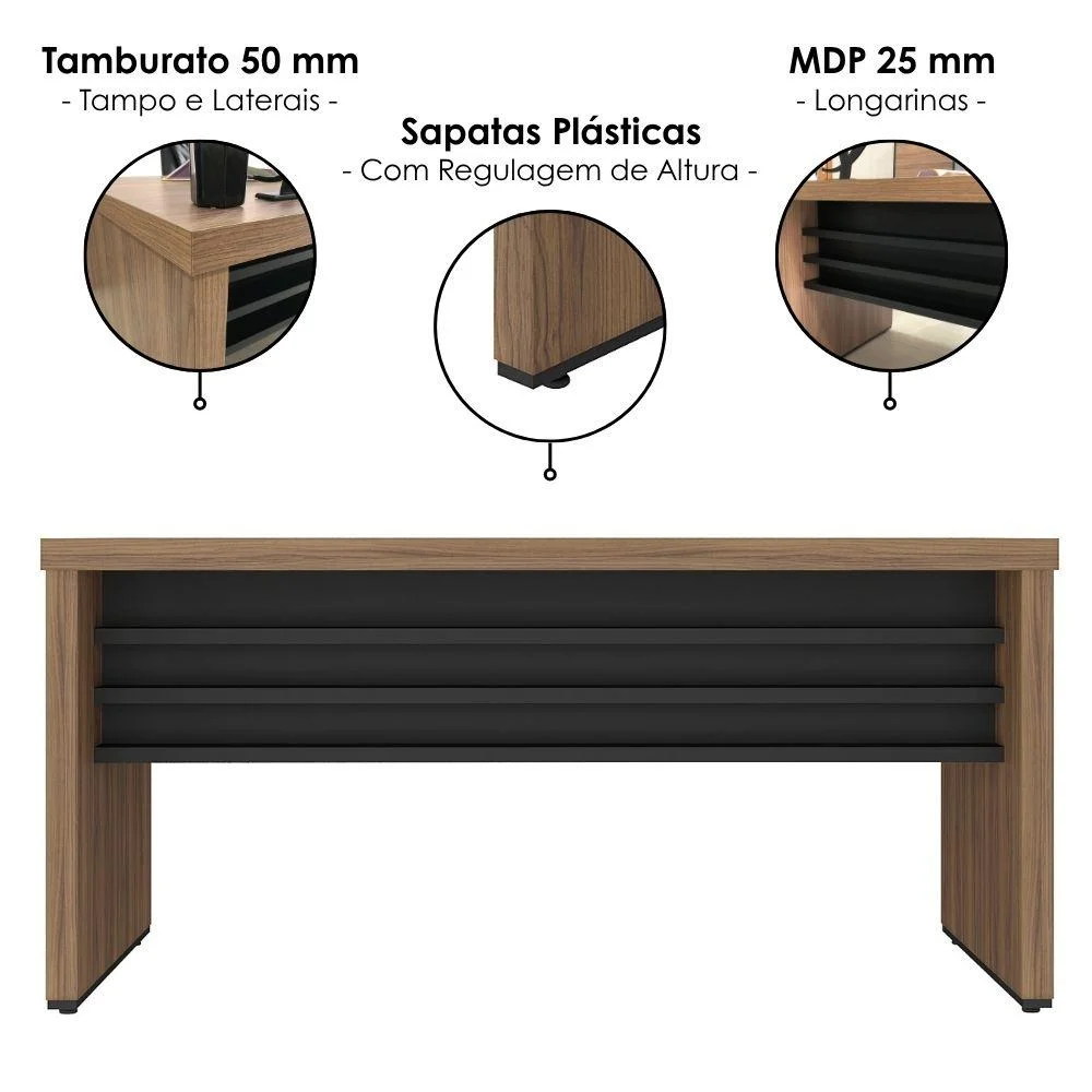 Imagem 3 de 5 do produto Mesa Escritorio Tampo Tamburato 159x80 Cm Nogal Preto Artany