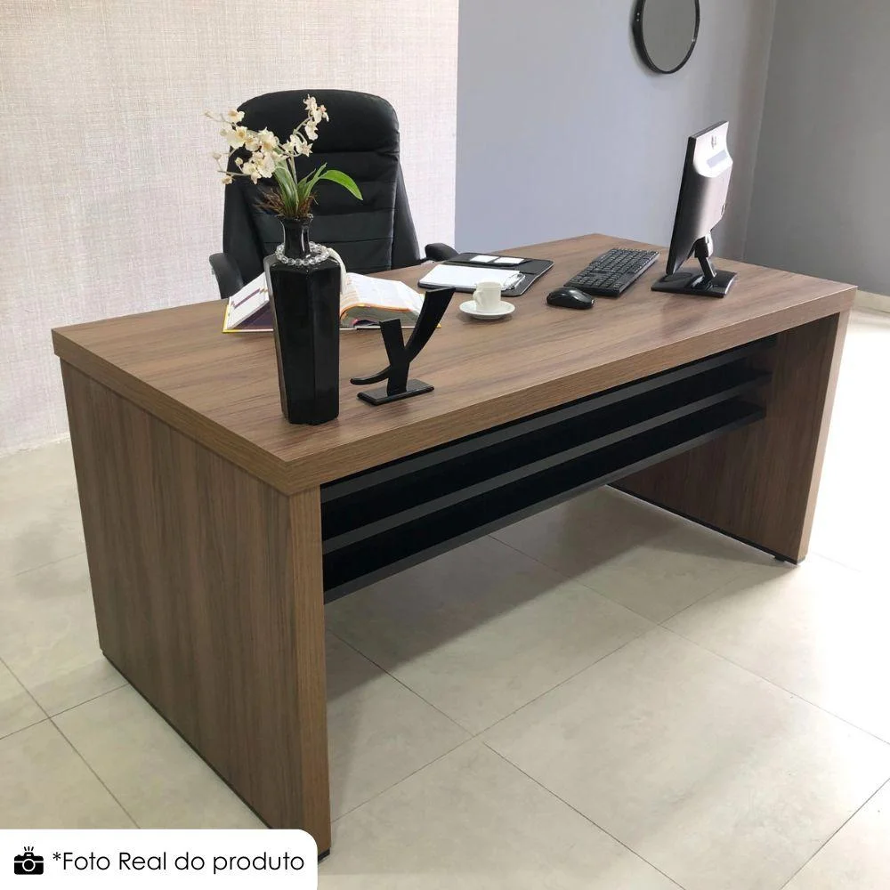 Imagem 4 de 5 do produto Mesa Escritorio Tampo Tamburato 159x80 Cm Nogal Preto Artany