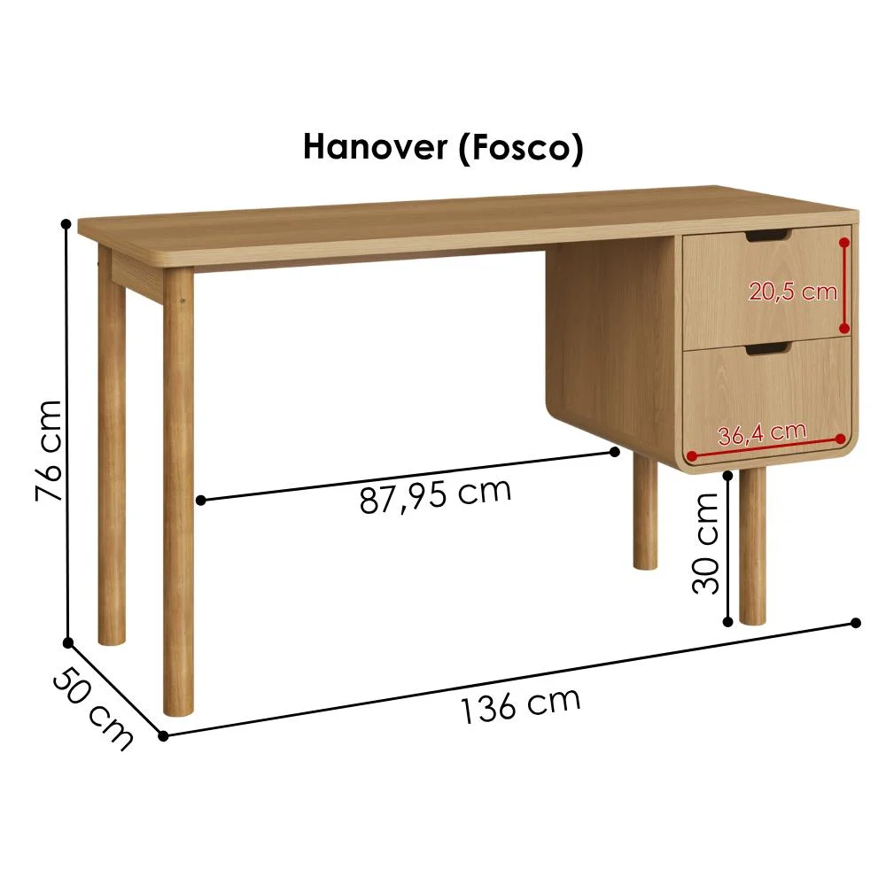 Imagem 5 de 5 do produto Escrivaninha 2 Gavetas 136 Cm Pes Madeira Maciça 28106 Hanover Artesano