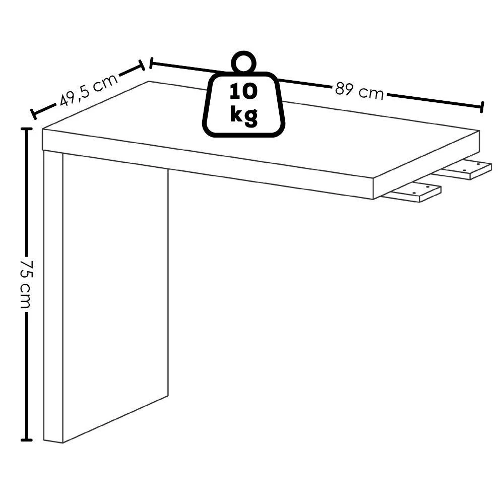 Imagem 5 de 5 do produto Mesa Escritorio 136x60 Cm Com Mesa De Apoio 89 Cm E 2 Prateleiras Suspensas Carvalho Branco Artany