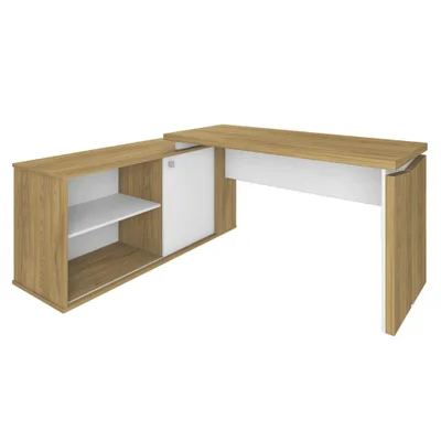 Mesa Escritorio 1 Porta De Correr Em L Tampo Tamburato 168x135 Cm Olmo Branco Artany