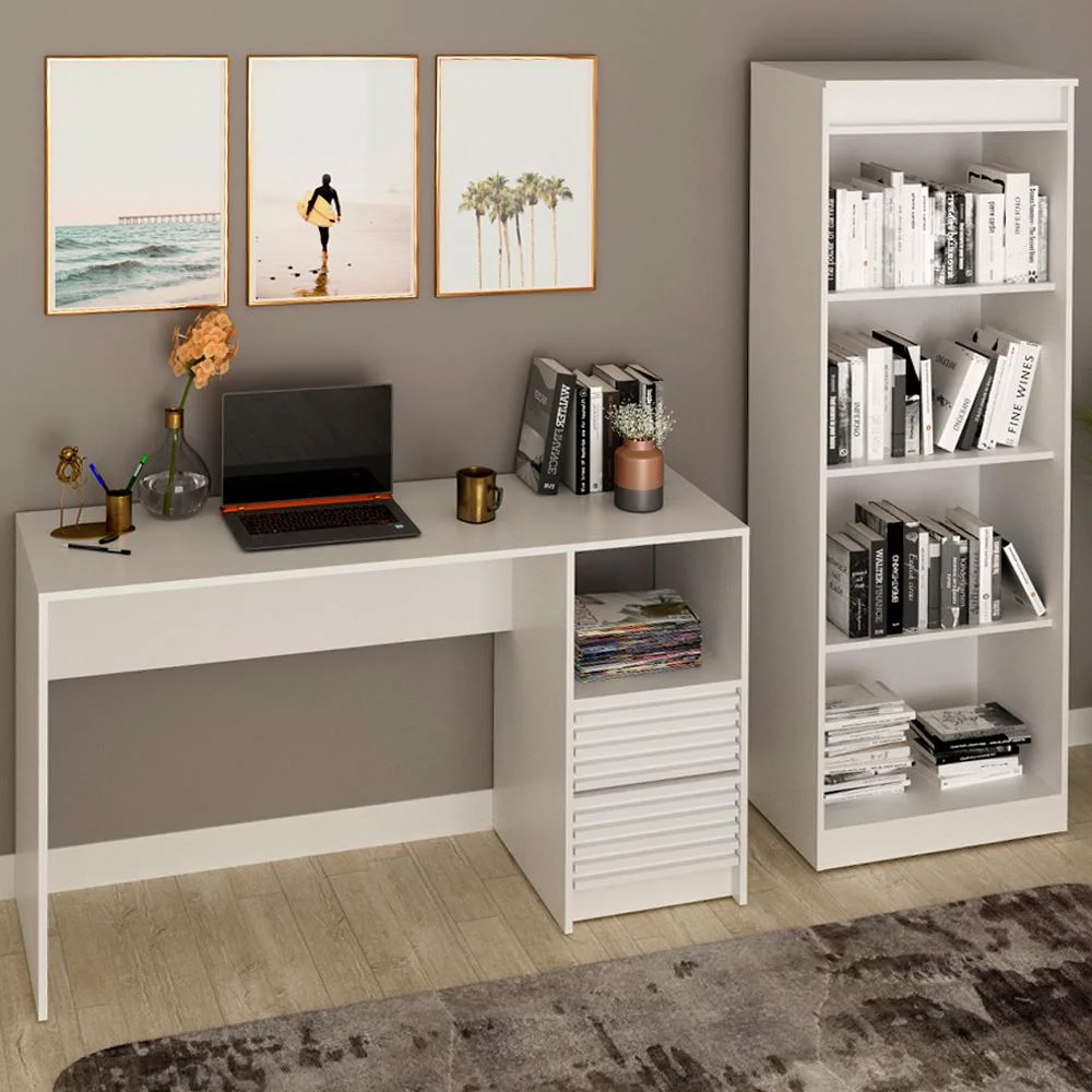 Imagem 3 de 5 do produto Escrivaninha E Estante Para Escritorio Me4174 Me4150 Branco Tecno Mobili