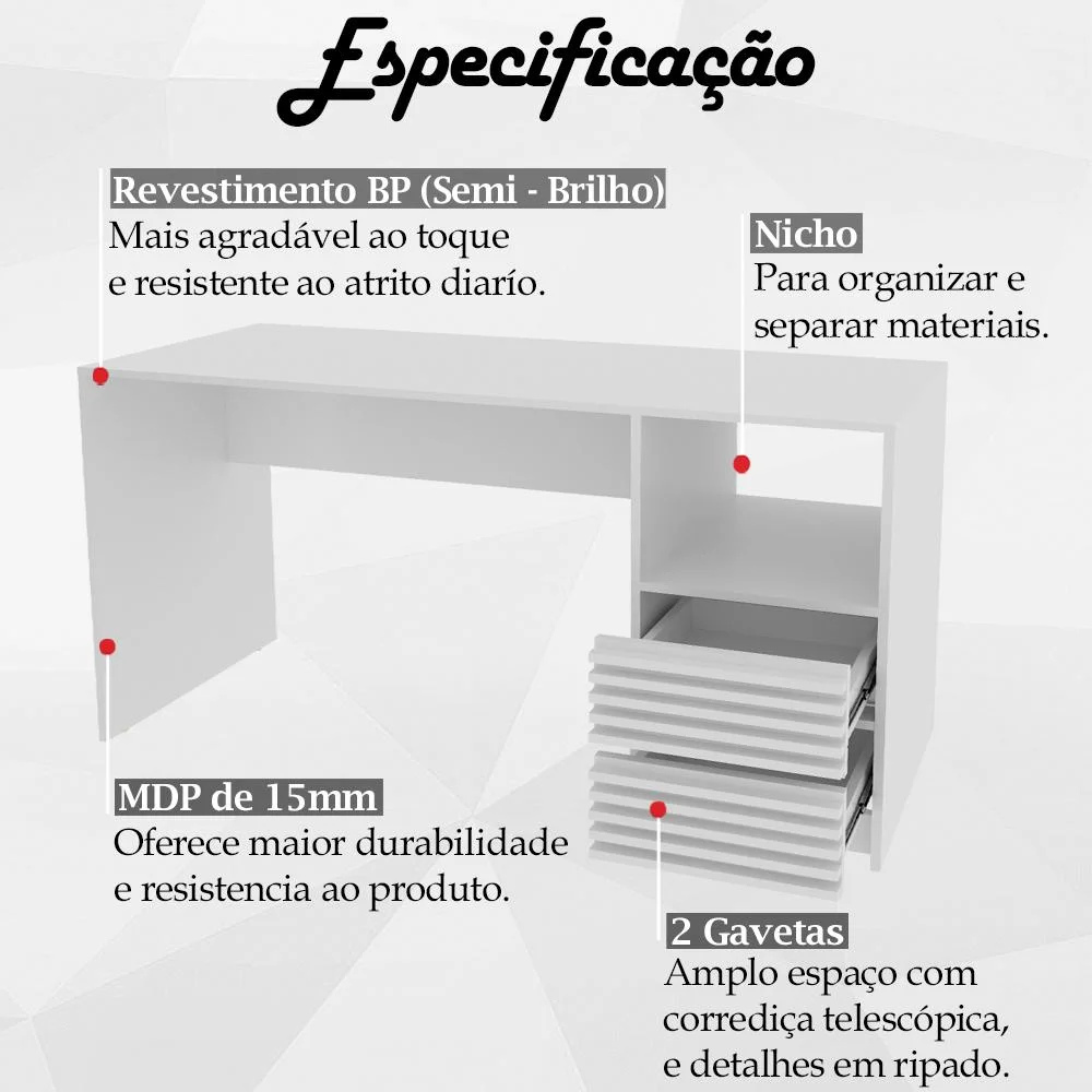 Imagem 4 de 5 do produto Escrivaninha E Estante Para Escritorio Me4174 Me4150 Branco Tecno Mobili