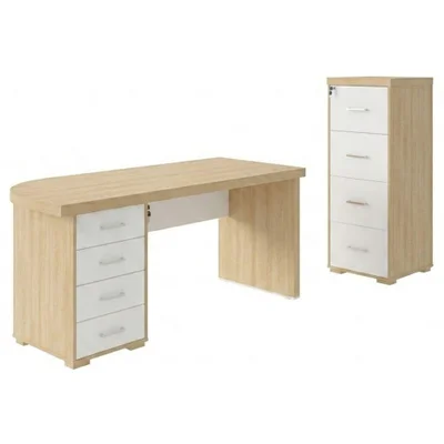 Mesa Escritorio 4 Gavetas 180x80 Cm E Armario Arquivo 132x47 Cm 4 Gavetas Carvalho Branco Artany